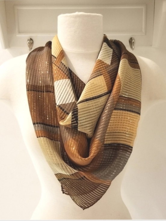 Echo Accessories - ECHO NY Square Silk Scarf Metallic Bronze Geometric Print
